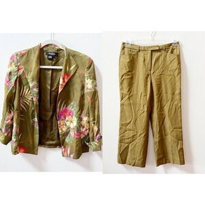 Peck & Peck Womens Silk Blend Tropical Blazer Pants Suit Set Resort Wear Sz 6